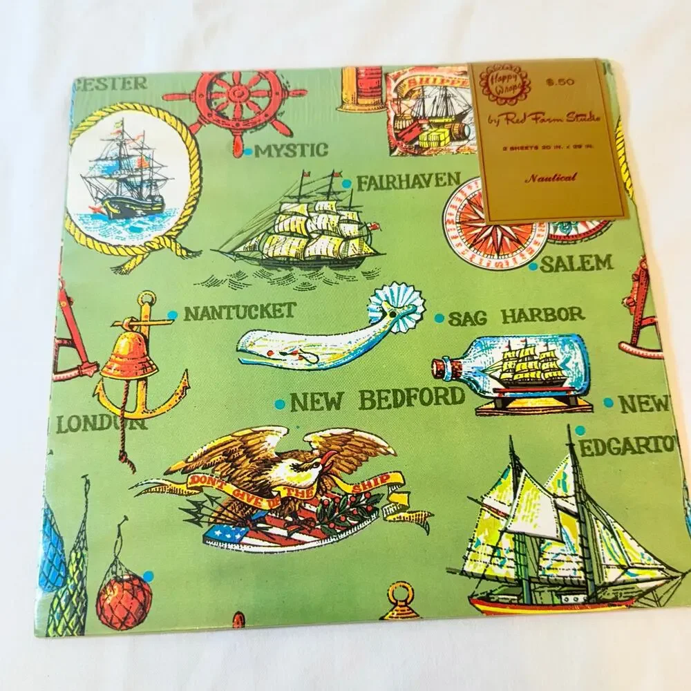 2 Packages Of Vintage Nautical Ships Themed Gift Wrap with 2 Sheets Each